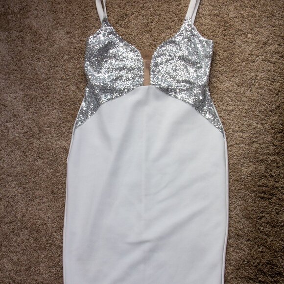 ASOS, White and Sequin Midi Dress, 10 - Picture 1 of 4